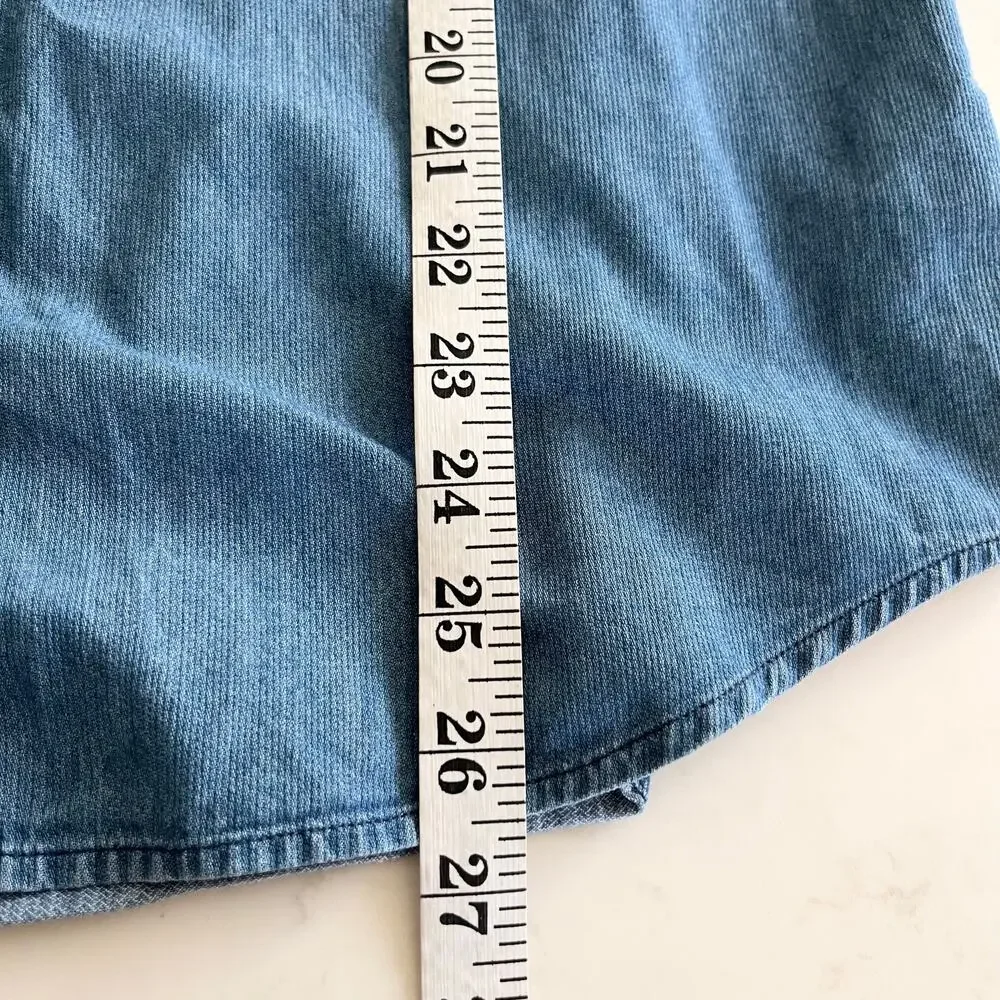 Cyrillus boys blue chambray denim mandarin collar long sleeve button up shirt - Picture 4 of 6